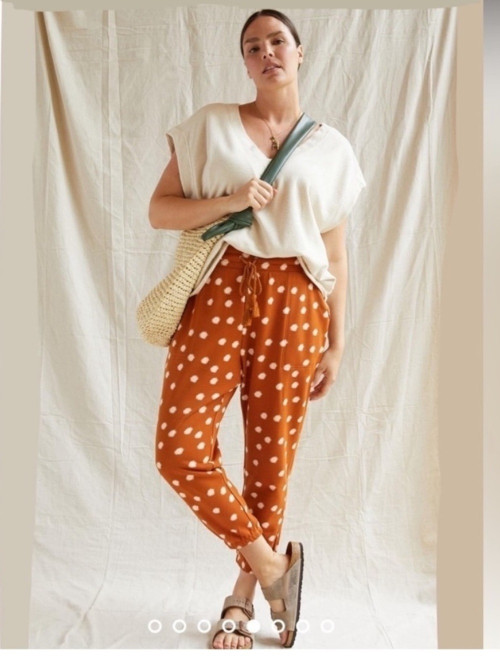 Daily Practice by Anthropologie Polka Dot Drawstring Jogger Pants - Rust XS